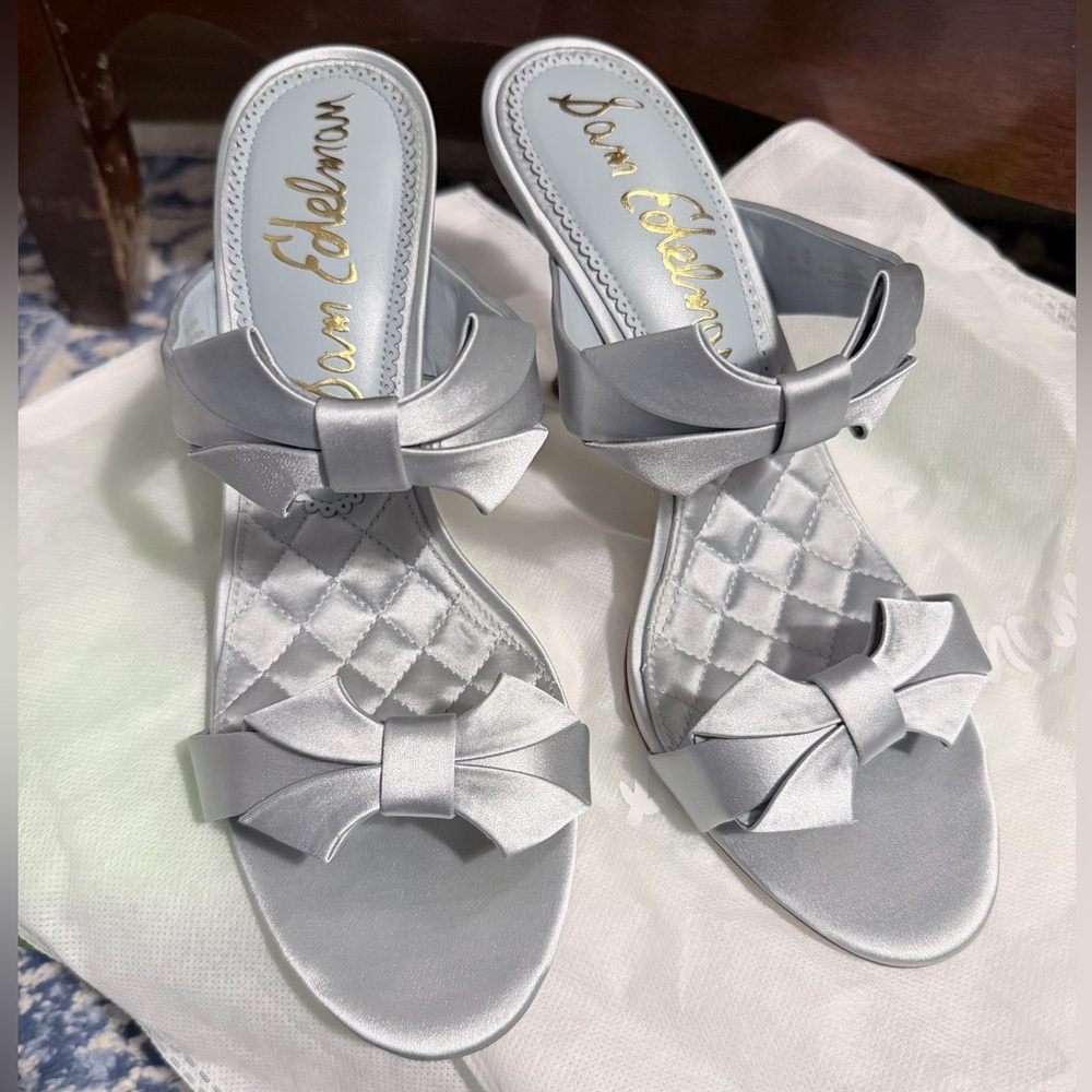 Sam Edelman Light Blue Bow Slip-On Heels